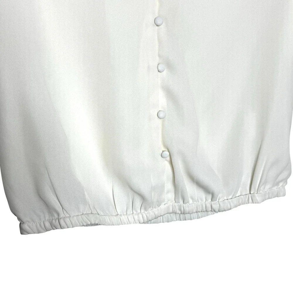 ASTR‎ The Label Women's Blouse White Cream Size L Button Front Puff Sleeves